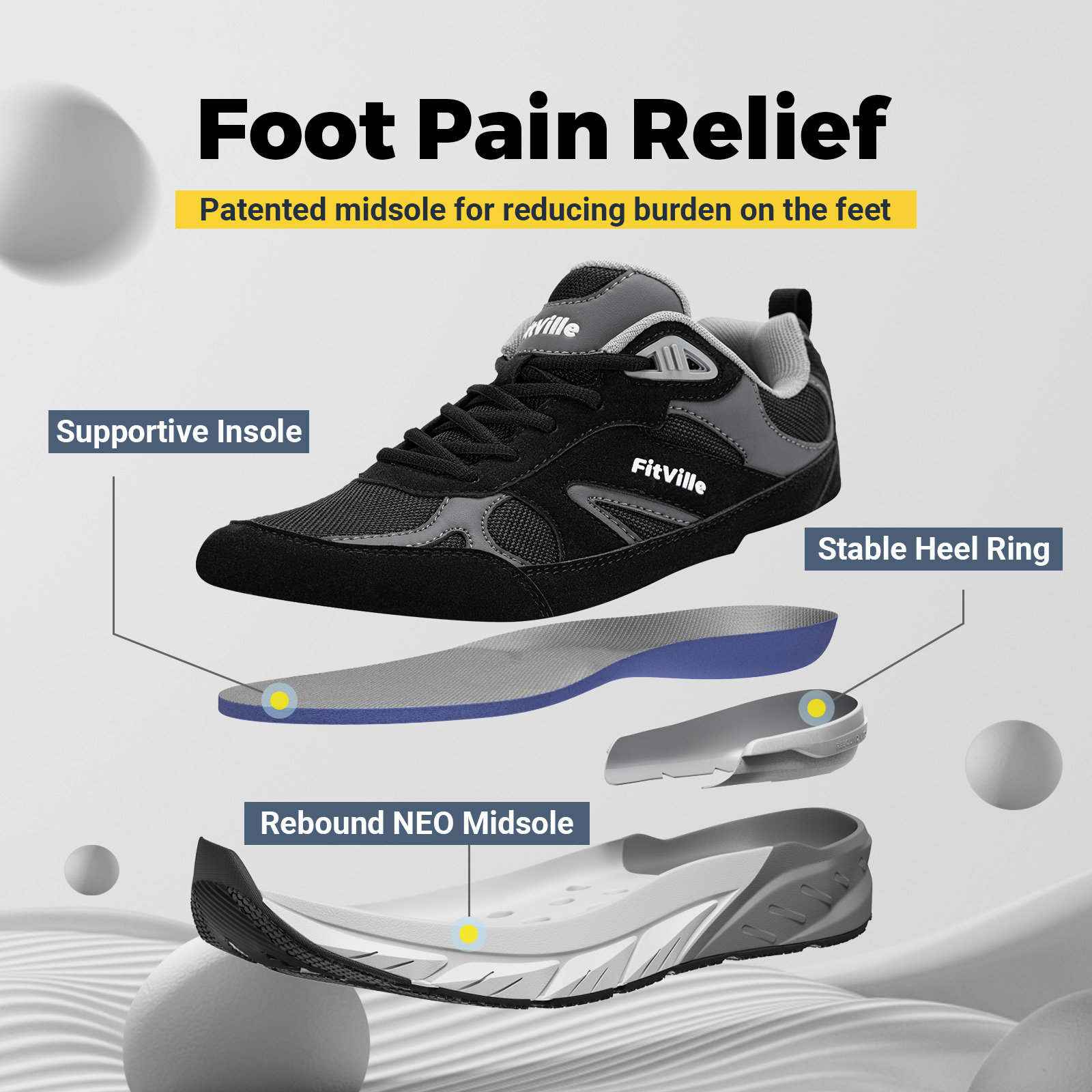 Chaussures de marche Fitville  - Men'S Shoes Plantar Fasciitis avis et prix